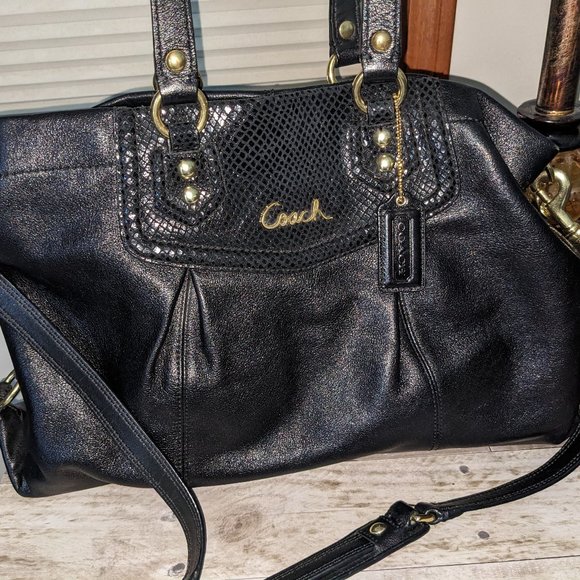 Coach Ashley Convertible Leather/Snakeskin Satchel/Shoulder Bag - Picture 1 of 8